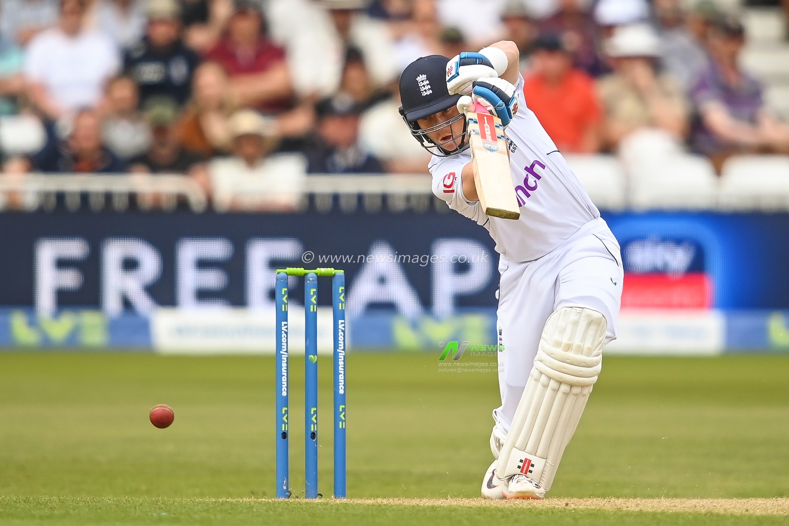 Ollie Pope of England drives the ball
