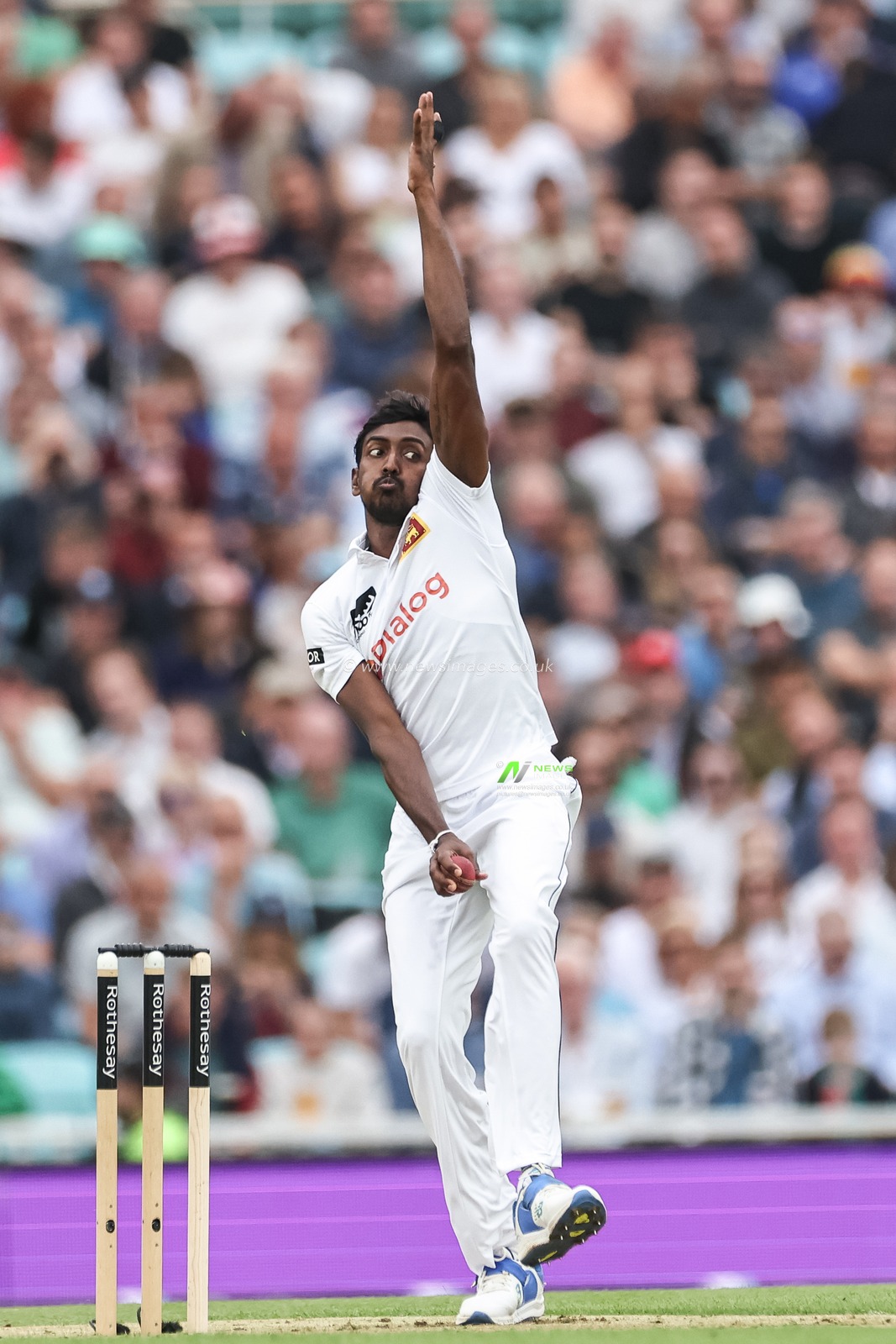 Milan Rathnayake of Sri Lanka delivers the ball during the 3rd Rothesay Test Match Day Two England v Sri Lanka at The Kia Oval, London, United Kingdom, 7th September 2024

(Photo by Mark Cosgrove/News Images)