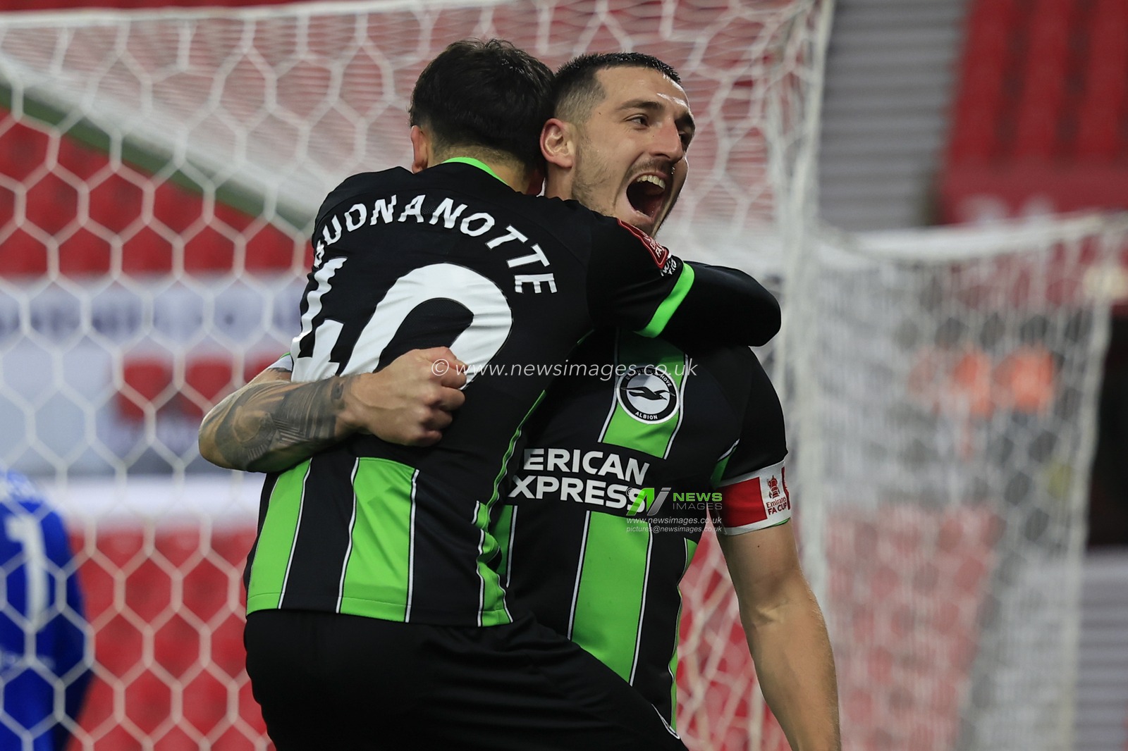 Lewis Dunk of Brighton & Hove Albion celebrates scoring to make it 1-2 during the Emirates FA Cup Third Round match Stoke City vs Brighton and Hove Albion at Bet365 Stadium, Stoke-on-Trent, United Kingdom, 6th January 2024

(Photo by Conor Molloy/News Images)