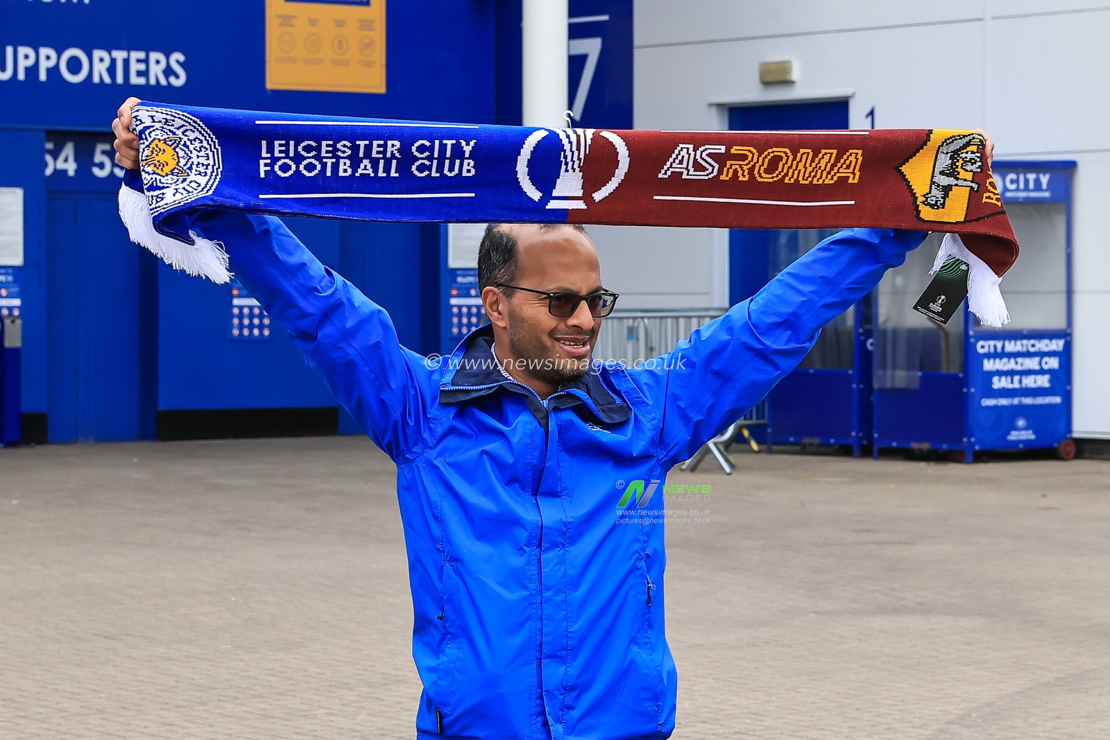 A.S. Roma fan outside The King Power Stadium, Home of Leicester City