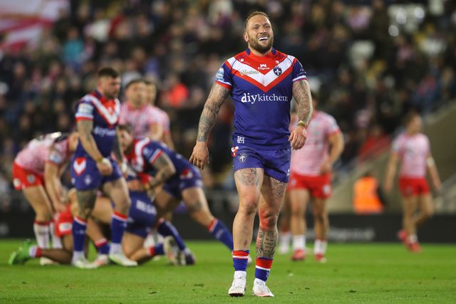 Josh Griffin of Wakefield Trinity reacts during the Betfred Super League Round 6 match Leigh Leopards vs Wakefield Trinity at Leigh Sports Village, Leigh, United Kingdom, 28th March 2025

(Photo by Gareth Evans/News Images)