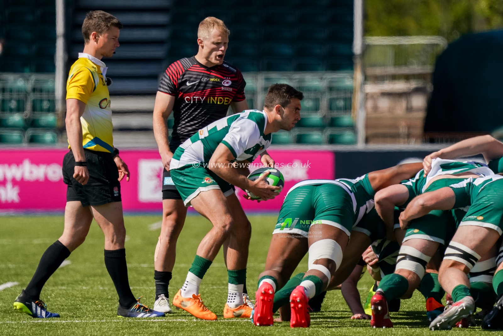Craig Hampson #9 of Ealing Trailfinders looks to put into the scrum