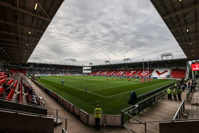 A general view of Totally Wicked Stadium ahead of the Betfred Super League round 23 match St Helens vs Hull FC at Totally Wicked Stadium, St Helens, United Kingdom, 22nd August 2025

(Photo by Alfie Cosgrove/News Images)