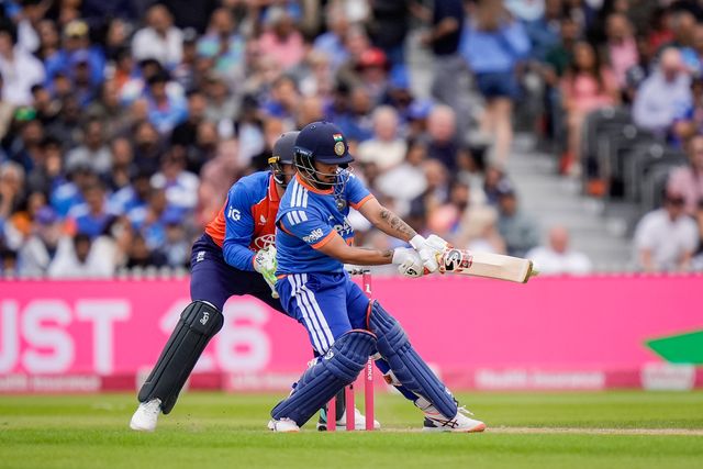 Shivam Dube of India hits a four during the Second Vitality T20 International match England vs India at Old Trafford, Manchester, United Kingdom on 04 July 2026

(Photo by Maynard Manyowa/News Images)