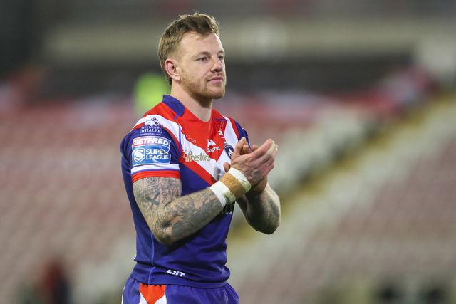 Tom Johnstone of Wakefield Trinity applauds the travelling fans after the Betfred Super League Round 6 match Leigh Leopards vs Wakefield Trinity at Leigh Sports Village, Leigh, United Kingdom, 28th March 2025

(Photo by Gareth Evans/News Images)