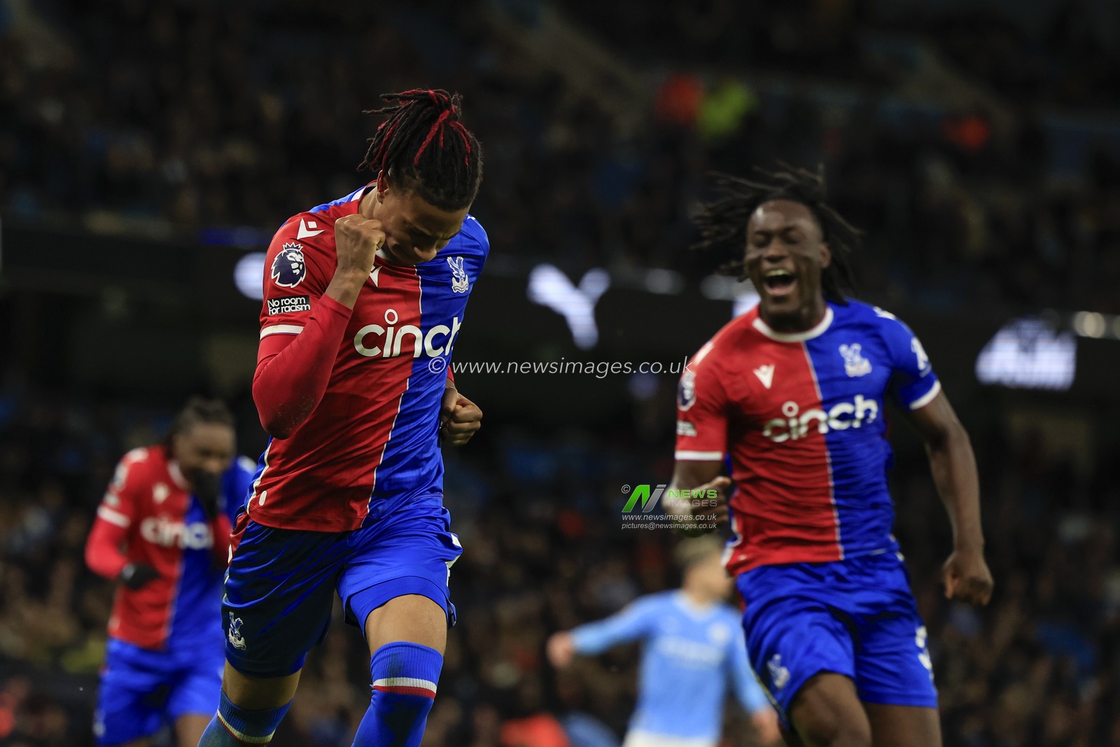 Michael Olise #7 of Crystal Palace celebrates after scoring to make it 2-2 during the Premier League match Manchester City vs Crystal Palace at Etihad Stadium, Manchester, United Kingdom, 16th December 2023

(Photo by Conor Molloy/News Images)
