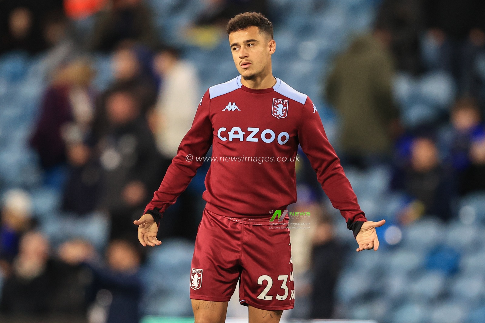 Philippe Coutinho #23 of Aston Villa during the pre-game warmup
