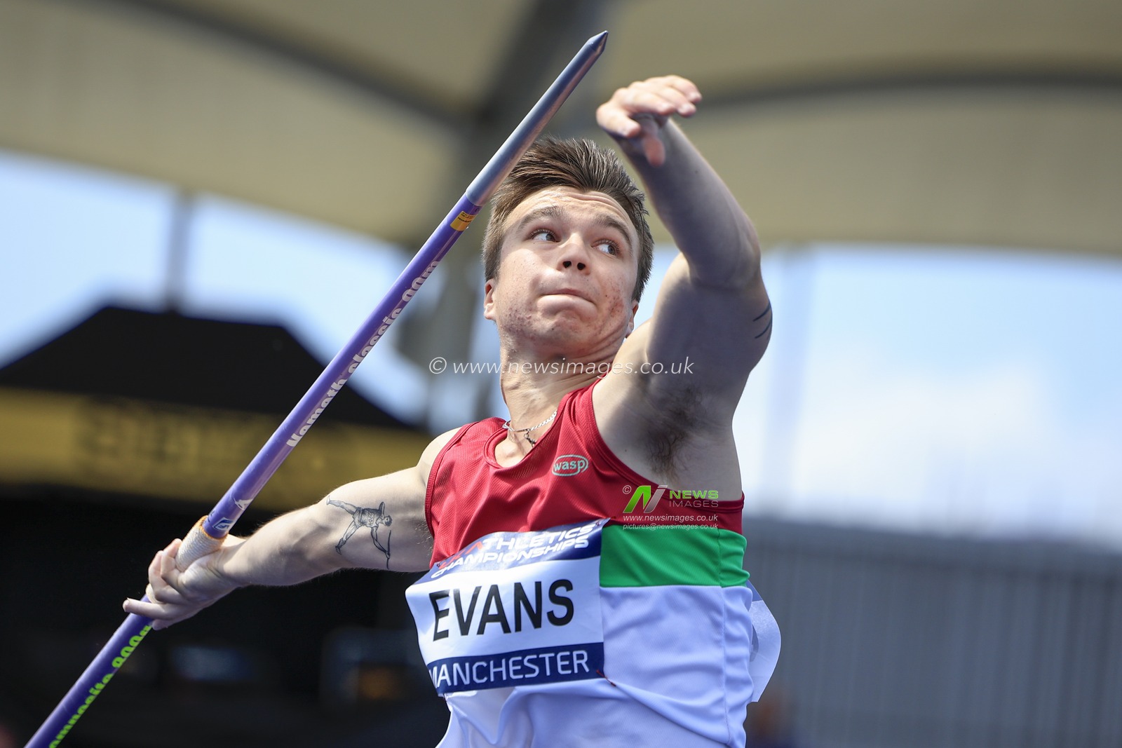 Charlie Evans competes in the javelin during the UK Athletics Championships at Manchester Regional Arena, Manchester, United Kingdom, 9th July 2023

(Photo by Conor Molloy/News Images)