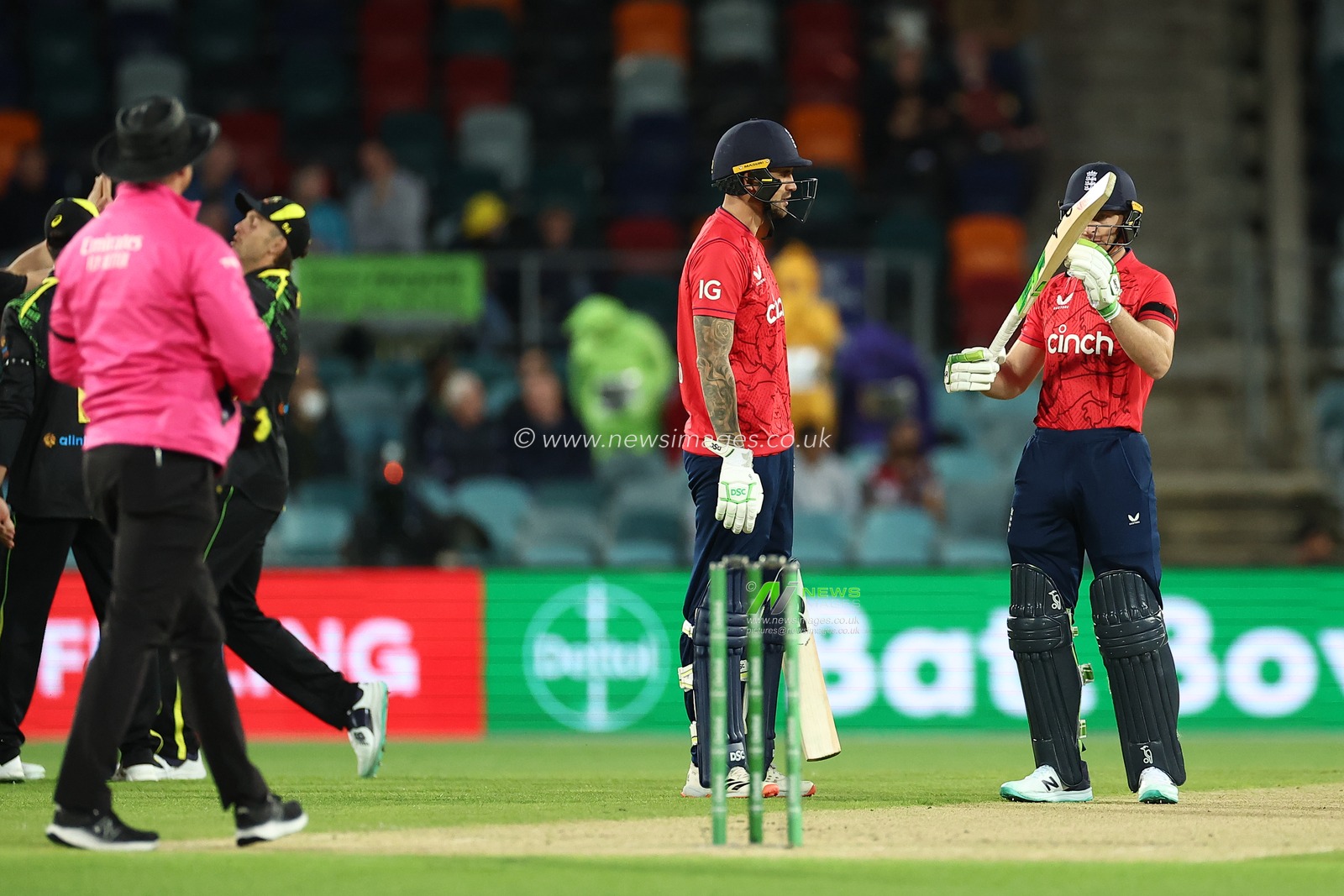 Jos Buttler (c) of England appeals an LBW decision  during the Dettol T20I Series 2 of 3 match Australia vs England at Manuka Oval, Canberra, Australia, 12th October 2022

(Photo by Patrick Hoelscher/News Images)