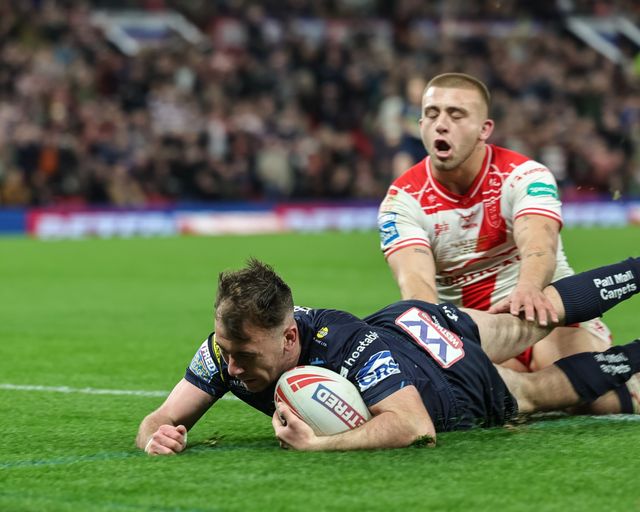 Harry Smith of Wigan Warriors goes over for a try during the 2025 Betfred Super League Grand Final Hull KR v Wigan Warriors at Old Trafford, Manchester, United Kingdom, 11th October 2025

(Photo by Mark Cosgrove/News Images)
