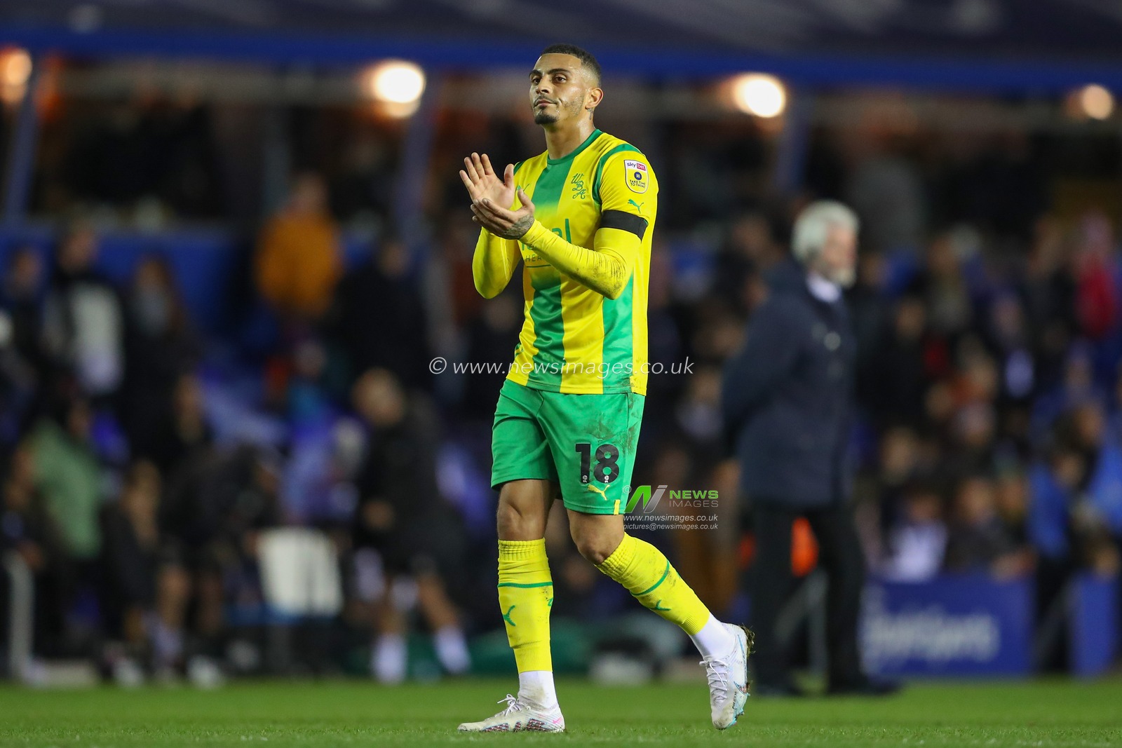 Karlan Grant #18 of West Bromwich Albion applauds the travelling fans after the Sky Bet Championship match Birmingham City vs West Bromwich Albion at St Andrews, Birmingham, United Kingdom, 10th February 2023

(Photo by Gareth Evans/News Images)