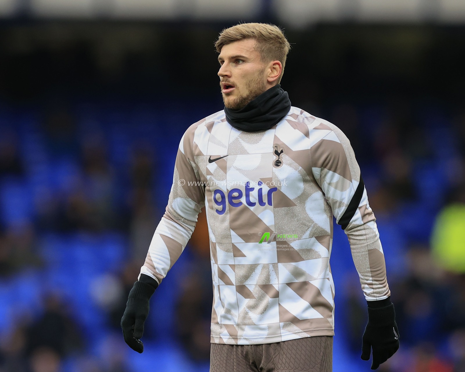 Timo Werner of Tottenham Hotspur during the warm up ahead of the Premier League match Everton vs Tottenham Hotspur at Goodison Park, Liverpool, United Kingdom, 3rd February 2024

(Photo by Conor Molloy/News Images)