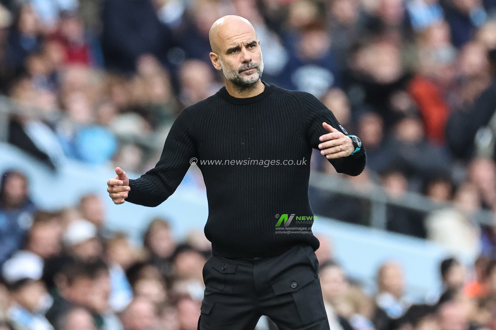 Pep Guardiola manager of Manchester City reacts in the technical area during the Premier League match Manchester City vs Fulham at Etihad Stadium, Manchester, United Kingdom, 5th October 2024

(Photo by Mark Cosgrove/News Images)