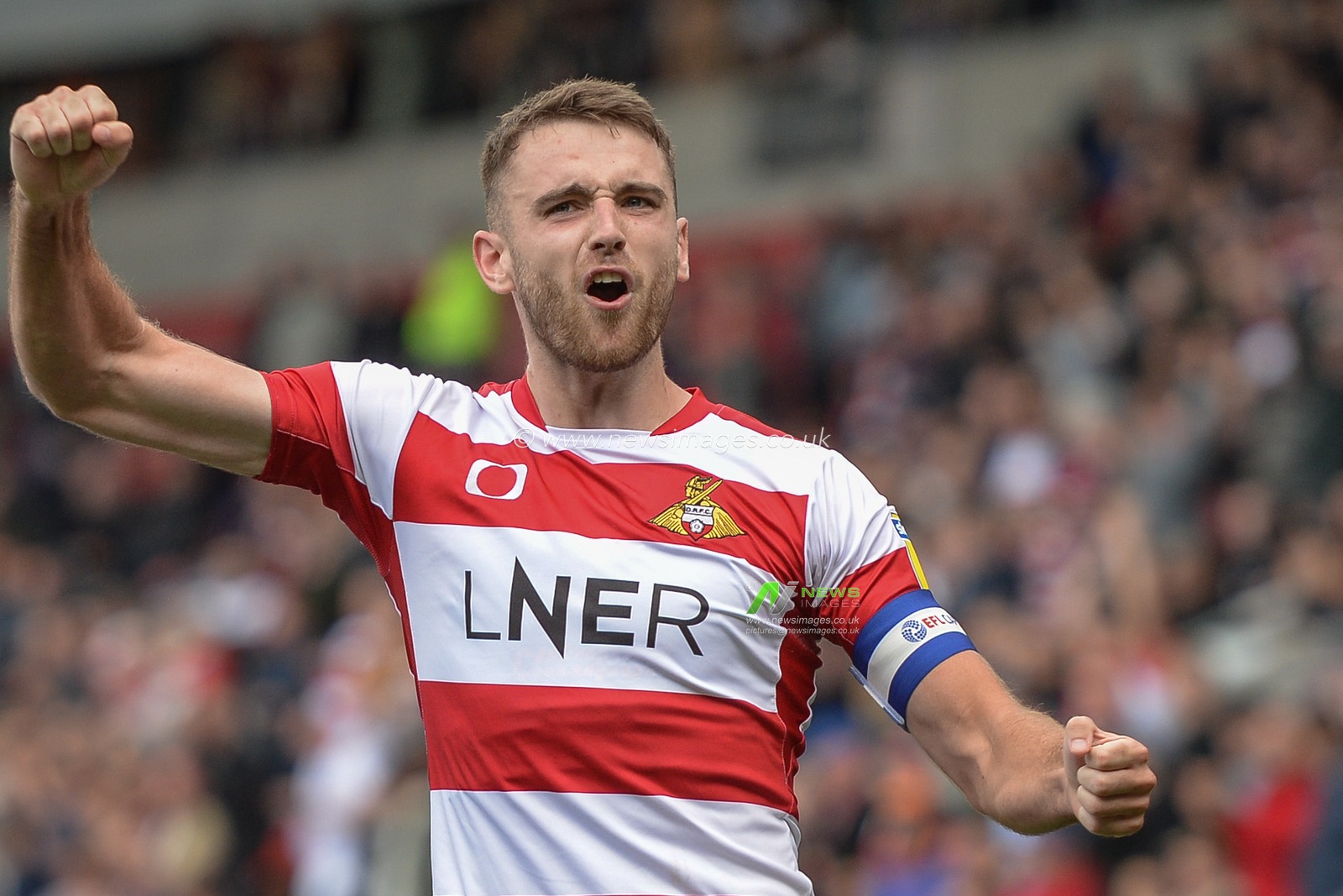 7th September 2019, Keepmoat Stadium, Doncaster, England; Sky Bet League One Football, Doncaster Rovers vs Rotherham United ; Ben Whiteman (8) of Doncaster Rovers celebrates his penalty goal to make it 2-1.

Credit: Dean Williams/News Images

English Football League images are subject to DataCo Licence