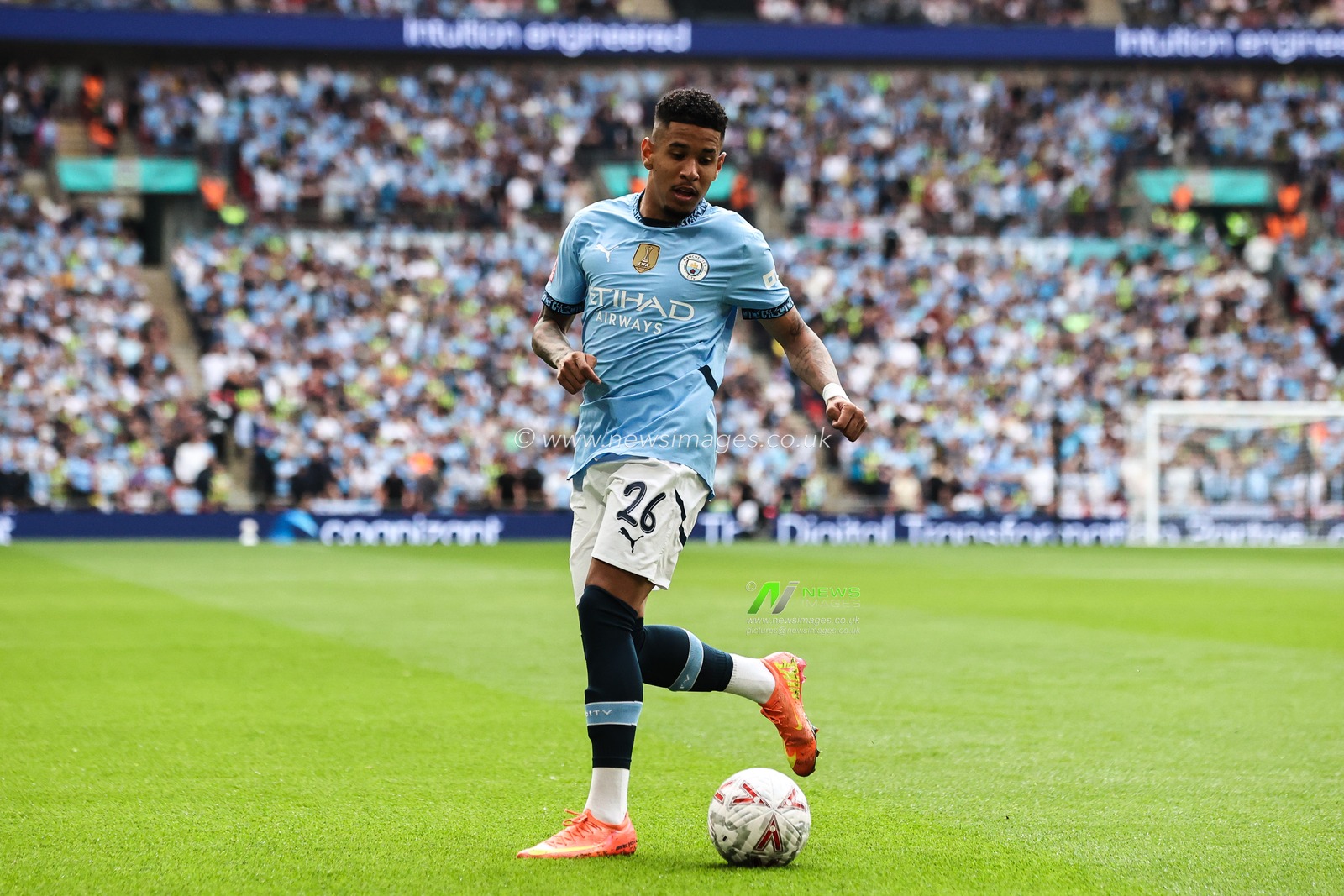 SÃ¡vio of Manchester City in action during the Emirates FA Cup Semi-Final match Nottingham Forest vs Manchester City at Wembley Stadium, London, United Kingdom, 26th April 2025

(Photo by Alfie Cosgrove/News Images)