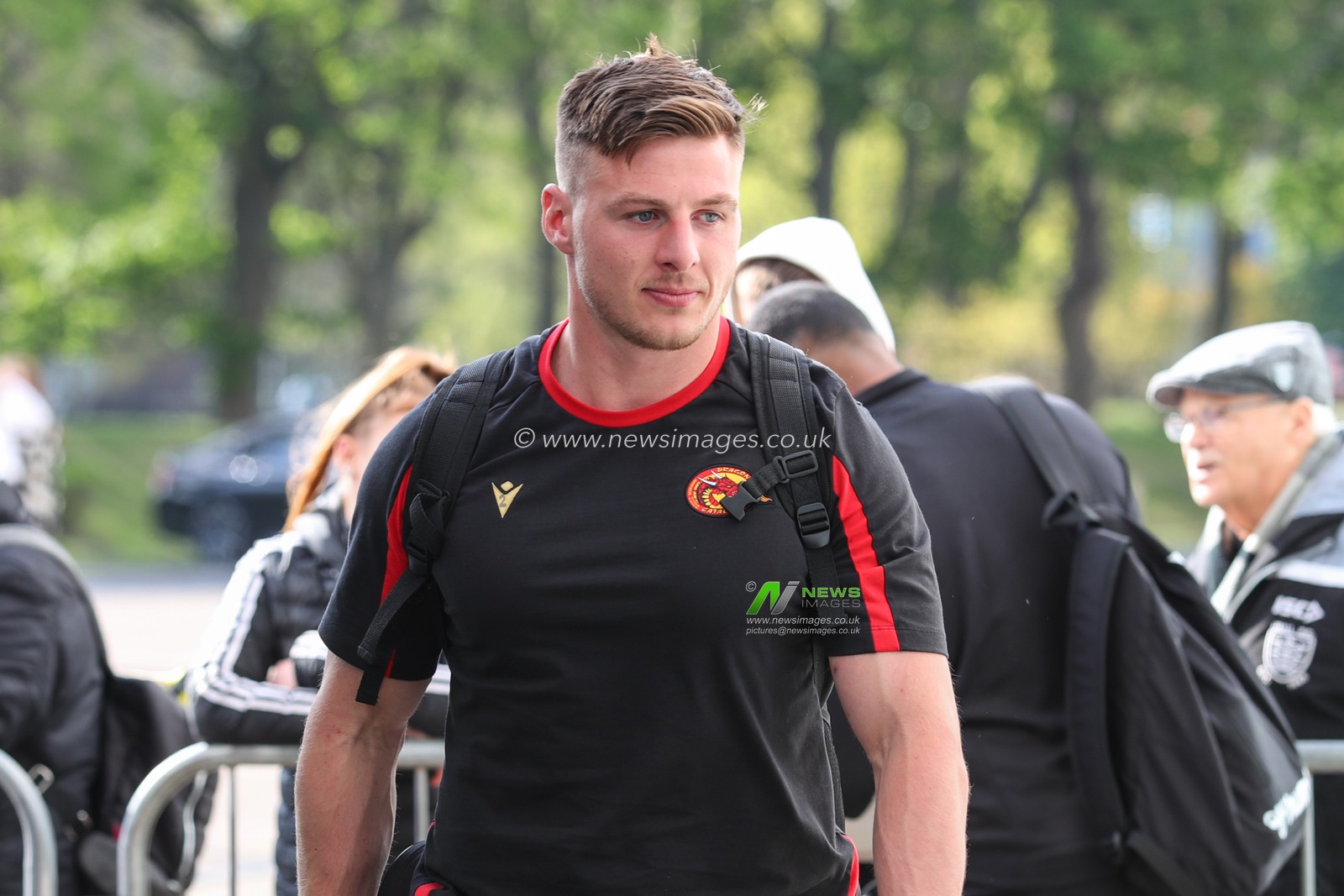 Tom Davies #2 of Catalans Dragons arrives at the MKM Stadium