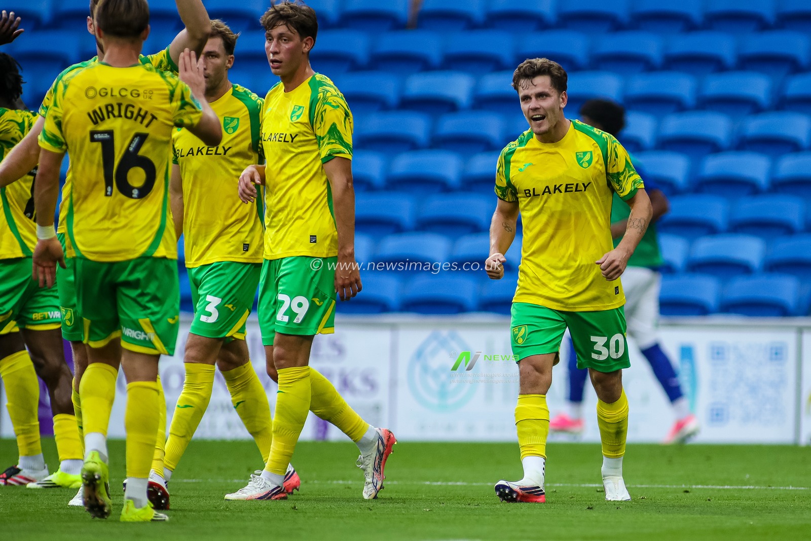 Mathias Kvistgaarden of Norwich City celebrates scoring his teams first goal during the Carabao Cup round 2 match Cardiff City vs Norwich City at Cardiff City Stadium, Cardiff, United Kingdom on 25 August 2026

(Photo by Andrew Lewis/News Images)