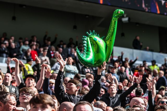 Liverpool fans with an inflatable dinosaur during the Premier League match Everton vs Liverpool at Hill Dickinson Stadium, Liverpool, United Kingdom on 19 April 2026

(Photo by Alfie Cosgrove/News Images)
