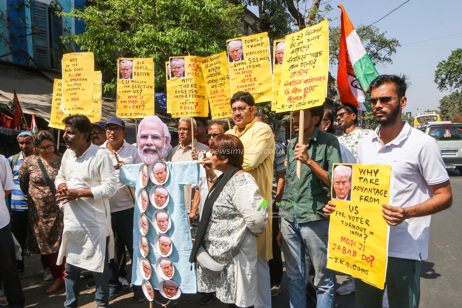 Congress workers reacting  and burn effigies United State of America President Donald Trump and Indian Prime Minister Narendra Modi and congress workers protest to the allegation that the USAID planned to spend $21 million on funding Ã¢â‚¬Å“voter turnoutÃ¢â‚¬Â in India burn an effigy of Indian Prime Minister Narendra Modi garlanded with US President Donald Trump's portraits in Kolkata,India on March 4,2025.Pictures by Debajyoti Chakraborty.(Photo: Debajyoti Chakraborty/News Images)