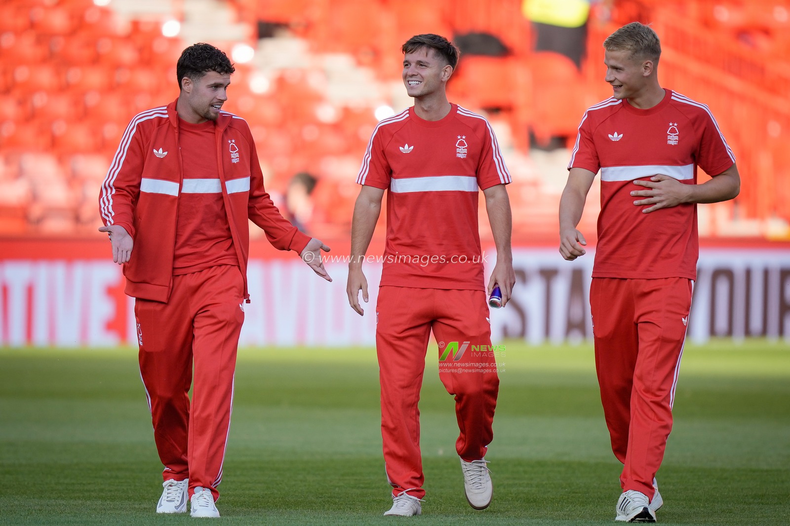 Neco Williams of Nottingham Forest , James McAtee of Nottingham Forest and Zach Abbott of Nottingham Forest inspects the pitch prior to kick off during the Carabao Cup round 2 match Nottingham Forest vs Leeds Rhinos at City Ground, Nottingham, United Kingdom on 25 August 2026

(Photo by Maynard Manyowa/News Images)
