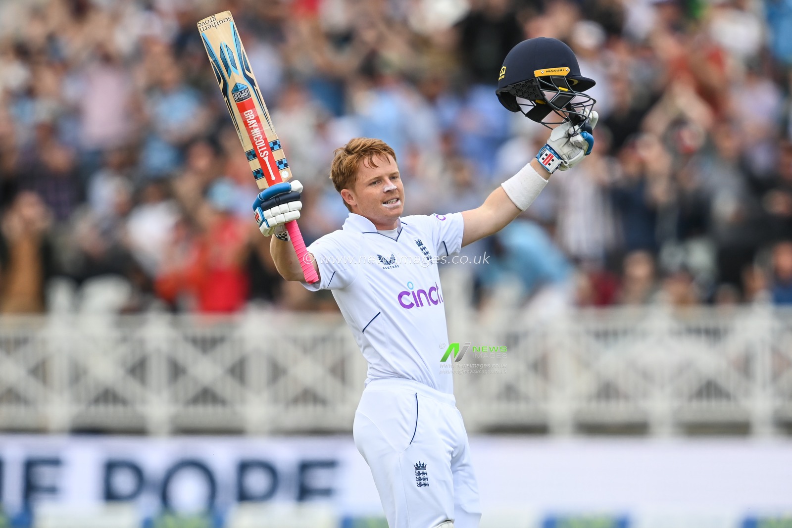Ollie Pope of England celebrates a century (100 runs)