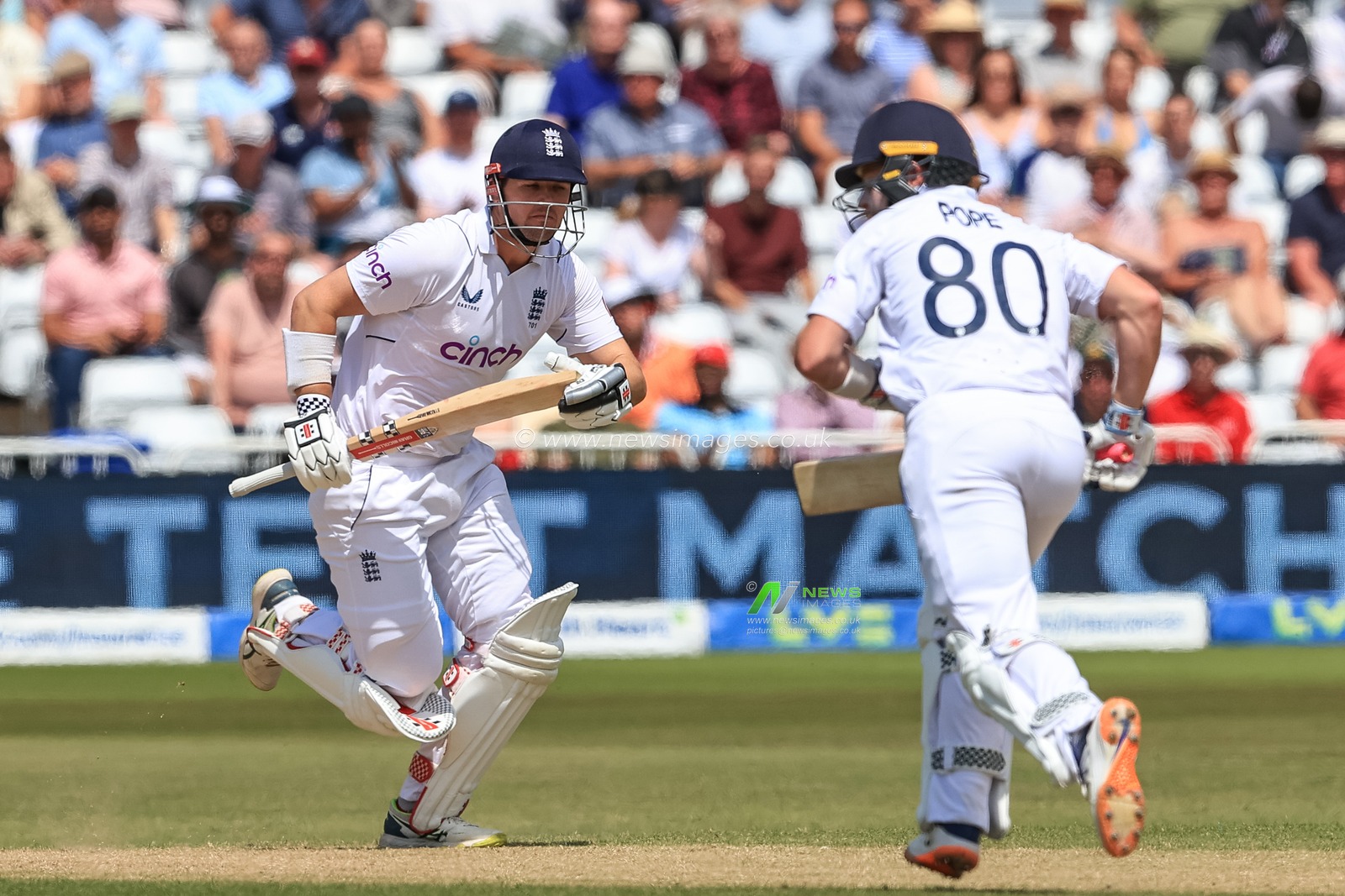 Alex Lees of England makes one run