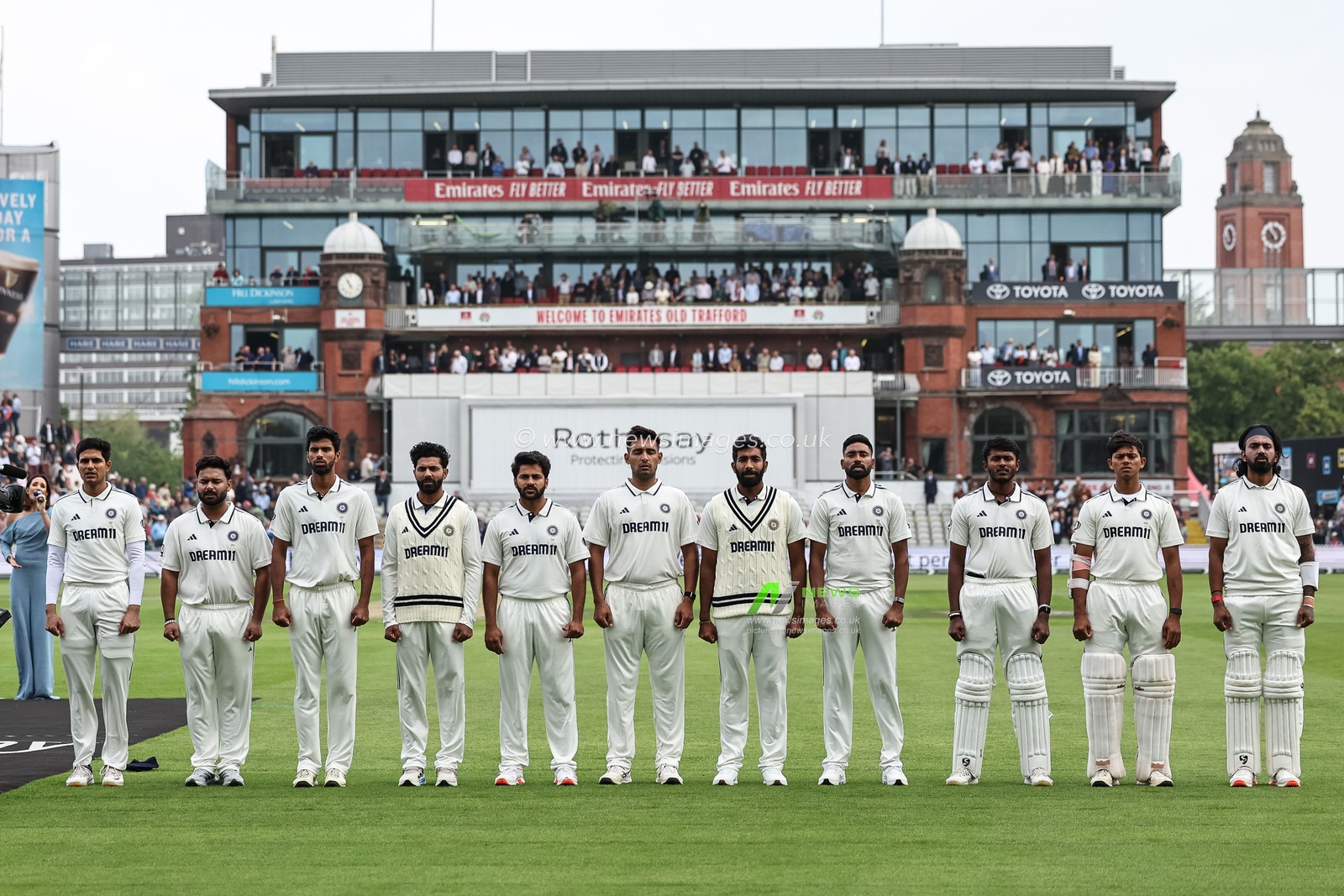 India captain Shubman Gill and his teammates doing the India national anthem during the 4th Rothesay Test Match match Day 1 England vs India at Old Trafford Cricket Ground, Manchester, United Kingdom, 22nd July 2025

(Photo by Mark Cosgrove/News Images)