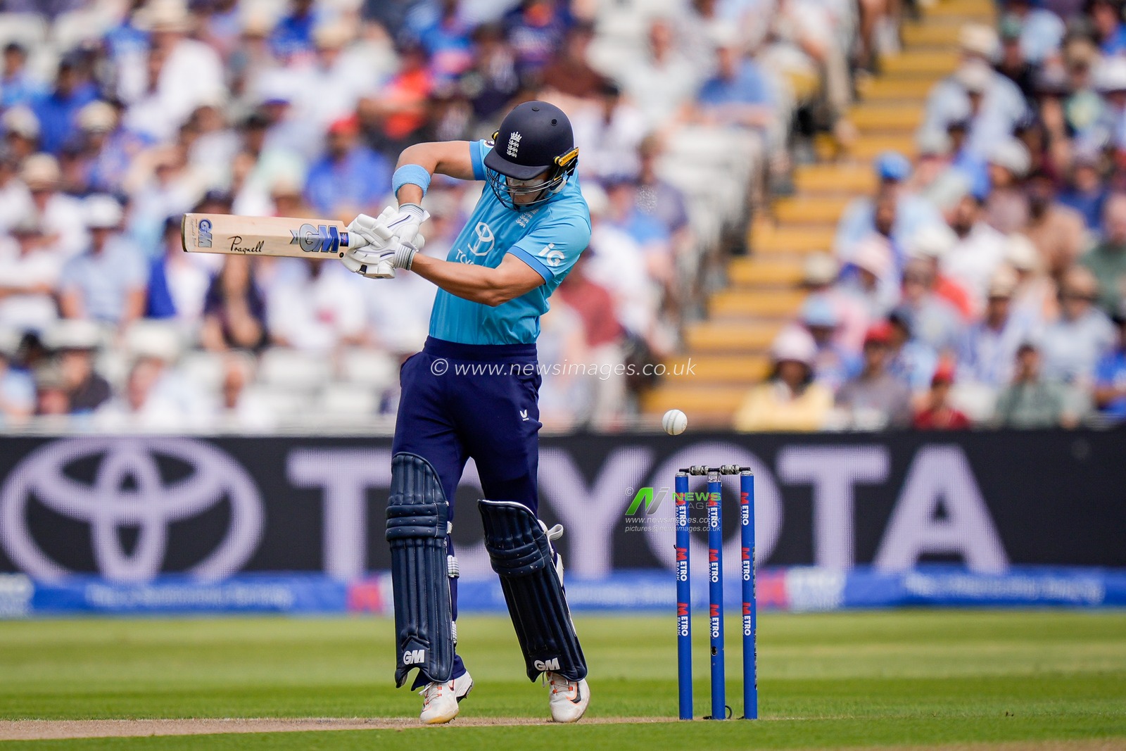 Jacob Bethell of England plays and misses during the 1st Metro Bank ODI match England vs India at Edgbaston, Birmingham, United Kingdom on 14 July 2026

(Photo by Maynard Manyowa/News Images)