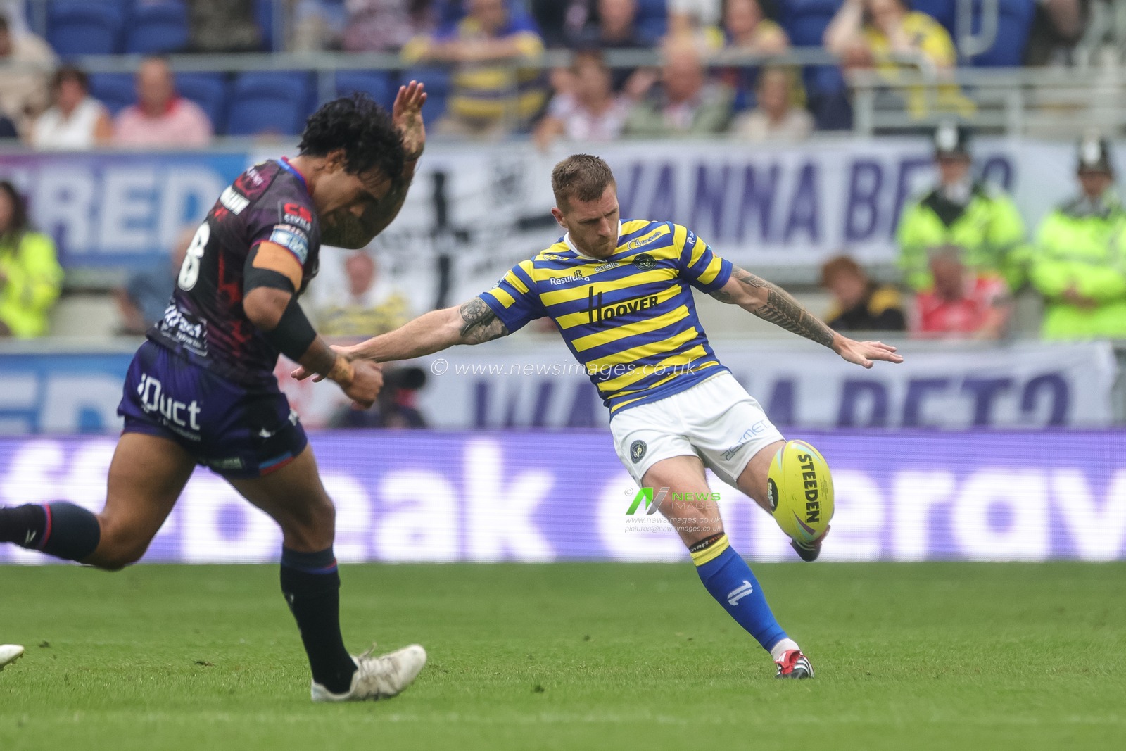 Marc Sneyd of Warrington Wolves clears the ball up field during the Betfred Super League Magic Weekend match Leigh Leopards vs Warrington Wolves at Hill Dickinson Stadium, Liverpool, United Kingdom on 04 July 2026

(Photo by Mark Cosgrove/News Images)