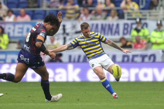 Marc Sneyd of Warrington Wolves clears the ball up field during the Betfred Super League Magic Weekend match Leigh Leopards vs Warrington Wolves at Hill Dickinson Stadium, Liverpool, United Kingdom on 04 July 2026

(Photo by Mark Cosgrove/News Images)
