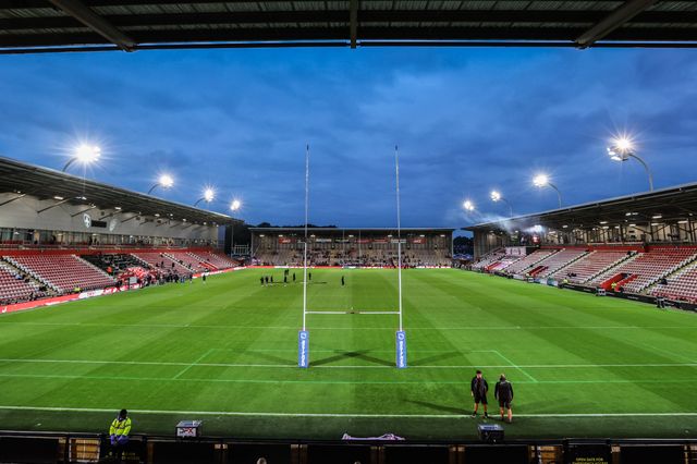 A general view of Progress With Unity Stadium ahead of the Betfred Super League play-off Eliminator 1 match Leigh Leopards vs Wakefield Trinity at Progress With Unity Stadium, Leigh, United Kingdom, 26th September 2025

(Photo by Alfie Cosgrove/News Images)