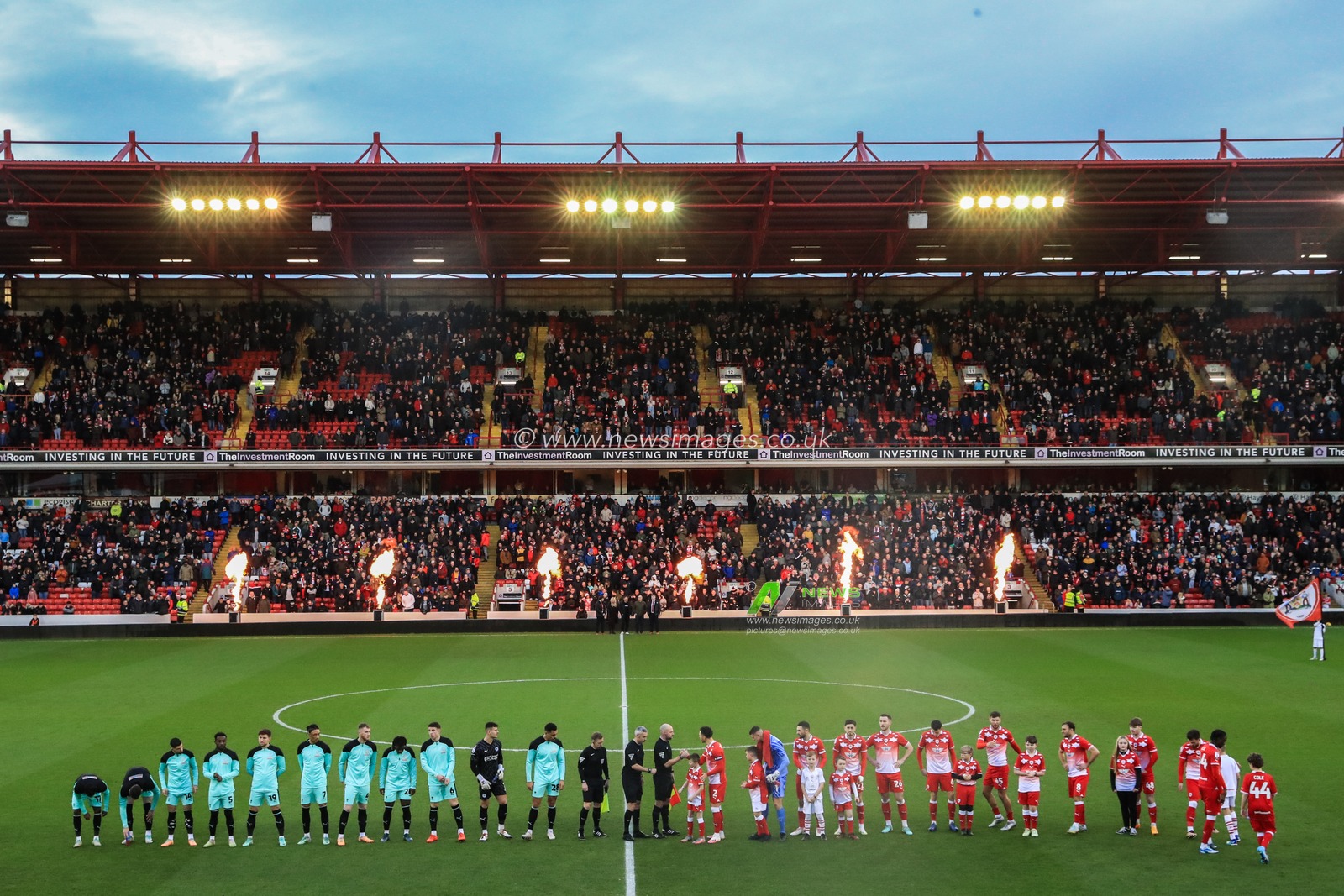 Both teams walk out for the match during the Sky Bet League 1 match Barnsley vs Wigan Athletic at Oakwell, Barnsley, United Kingdom, 1st January 2024

(Photo by Alfie Cosgrove/News Images)
