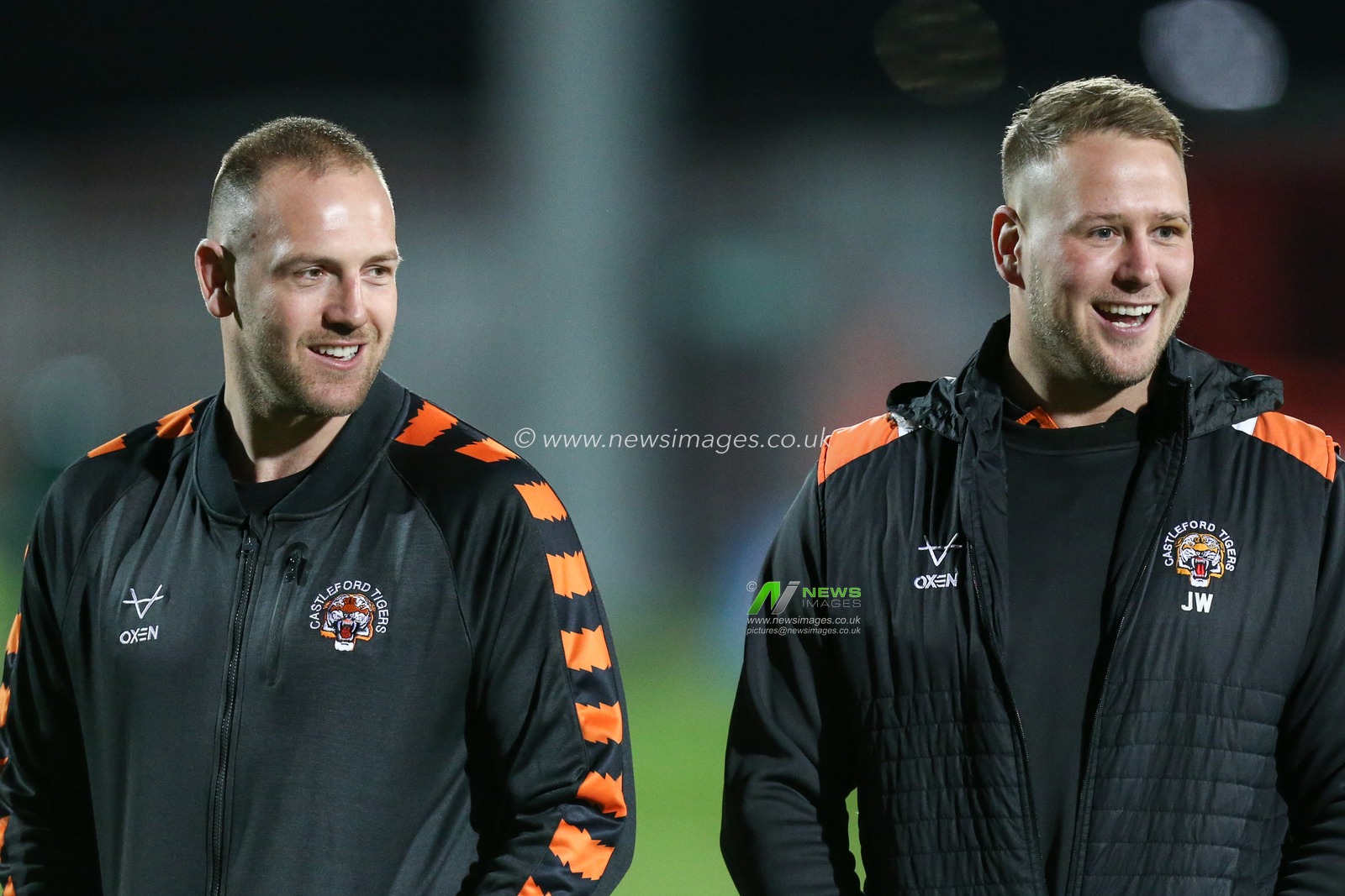 Liam Watts (8) and Joe Westerman (13) of Castleford Tigers prior to the kick-off Hull KR v Castleford Tigers