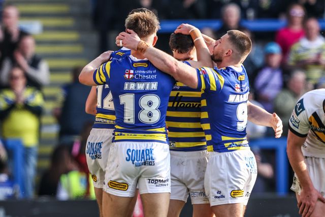 Sam Stone of Warrington Wolves celebrates his try during the Betfred Super League round 5 match Warrington Wolves vs Castleford Tigers at The Halliwell Jones Stadium, Warrington, United Kingdom on 21 March 2026

(Photo by Alfie Cosgrove/News Images)