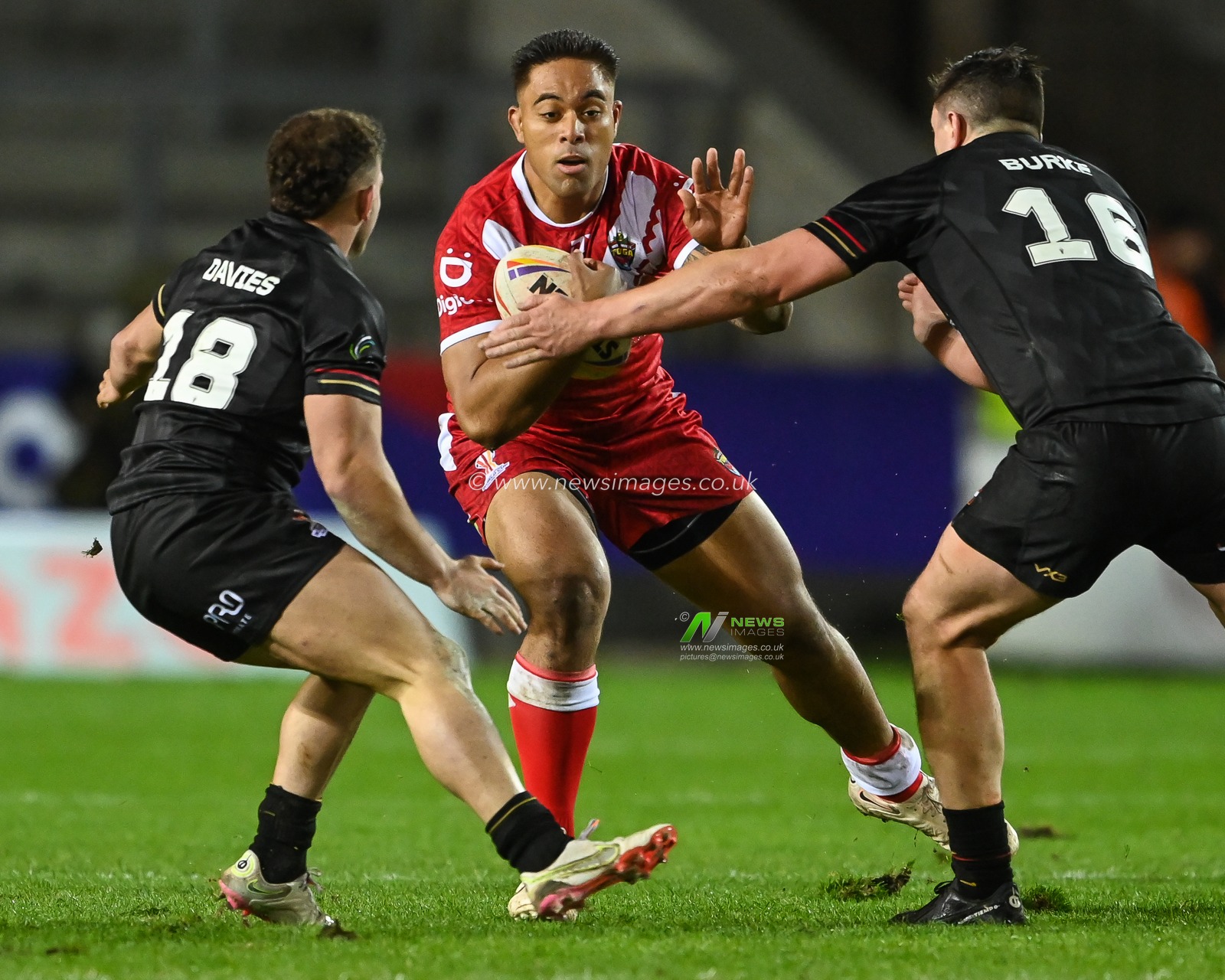 Tevita Tatola of Tonga in actionduring the Rugby League World Cup 2021 match Tonga vs Wales at Totally Wicked Stadium, St Helens, United Kingdom, 24th October 2022

(Photo by Craig Thomas/News Images)