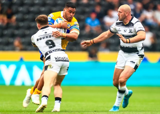 Sam Lisone of Leeds Rhinos in action  during the Betfred Super League Round 24 match Hull FC vs Leeds Rhinos at MKM Stadium, Hull, United Kingdom, 30th August 2025

(Photo by Richard Bierton/News Images)