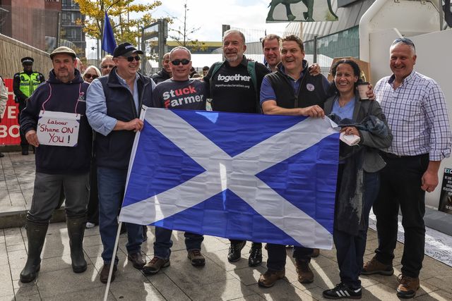 Farmers protest outside the ACC venue during the Labour Party Annual Conference 2025 at The ACC, Liverpool, United Kingdom, 28th September 2025

(Photo by Mark Cosgrove/News Images)