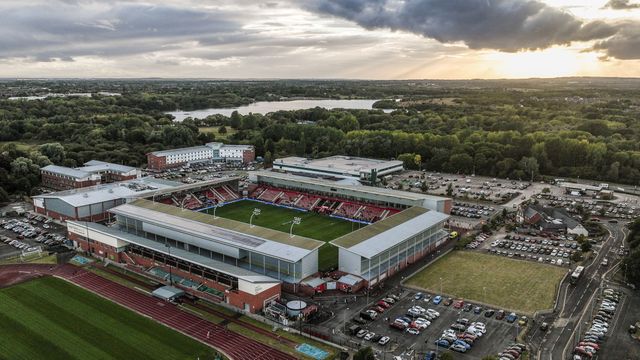 An aerial view of Leigh Sports Village ahead of the Betfred Super League round 25 match Leigh Leopards vs Castleford Tigers at Leigh Sports Village, Leigh, United Kingdom, 28th August 2025

(Photo by Alfie Cosgrove/News Images)