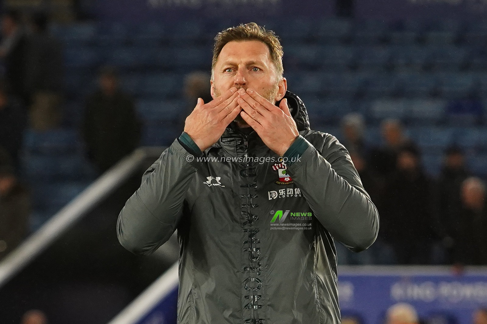 11th January 2020, King Power Stadium, Leicester, England; Premier League, Leicester City v Southampton : Ralph Hasenhuttl manager of Southampton blows a kiss to the traveling fans 

Credit: Kurt Fairhurst/News Images