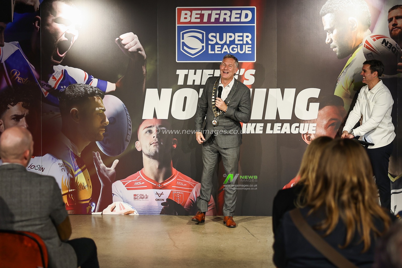 Adam Hills MBE the 33rd President of the Rugby Football League speaks during the 2025 Betfred Super League season launch at Co-op Live, Manchester, United Kingdom, 5th February 2025

(Photo by Mark Cosgrove/News Images)