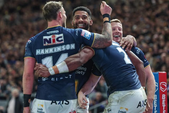 Maika Sivo of Leeds Rhinos celebrates his try on his home debut during the Betfred Super League Round 2 match Leeds Rhinos vs York Knights at AMT Headingley Stadium, Leeds, United Kingdom on 20 February 2026

(Photo by Mark Cosgrove/News Images)