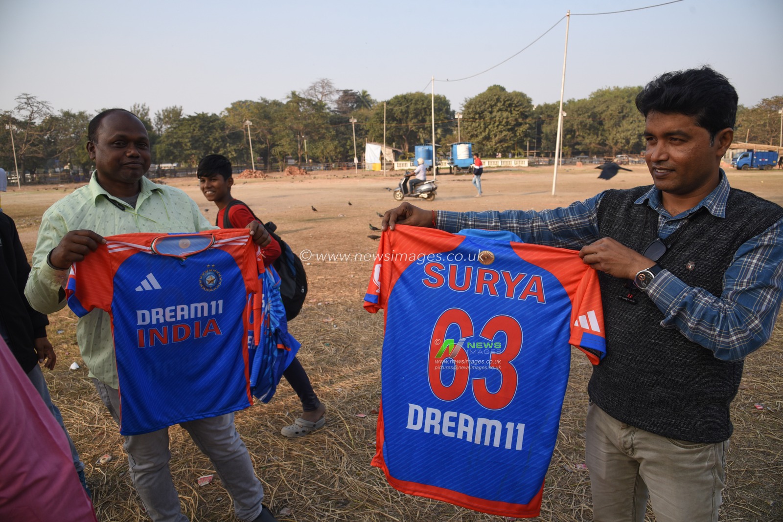 Supporters of the Indian cricket team with team india captain Surya printed jerssy  their way to the Eden Gardens Cricket Stadium for the  first Twenty20 match between India and England at Eden Gardens on January 22, 2025 in Kolkata, India.Pictures by Debajyoti Chakraborty.(Photo: Debajyoti Chakraborty/News Images)