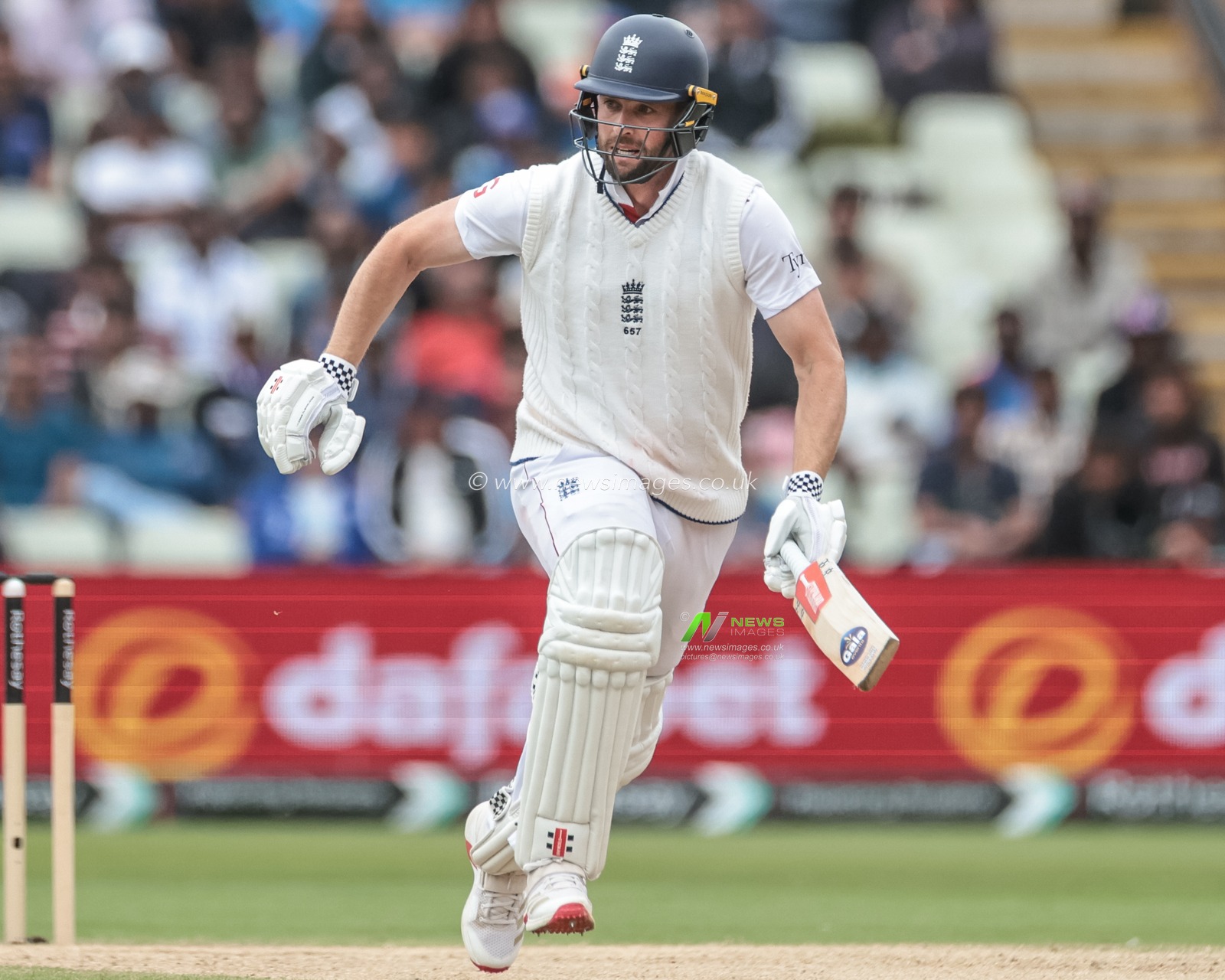 Chris Woakes of England makes one run during the 2nd Rothesay Test Match day 5 England v India at Edgbaston, Birmingham, United Kingdom, 6th July 2025

(Photo by Mark Cosgrove/News Images)