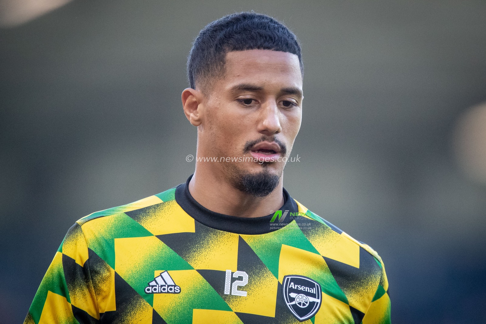 William Saliba #12 of Arsenal during the pre match warm up ahead of the Premier League match Leeds United vs Arsenal at Elland Road, Leeds, United Kingdom, 16th October 2022

(Photo by James Heaton/News Images)