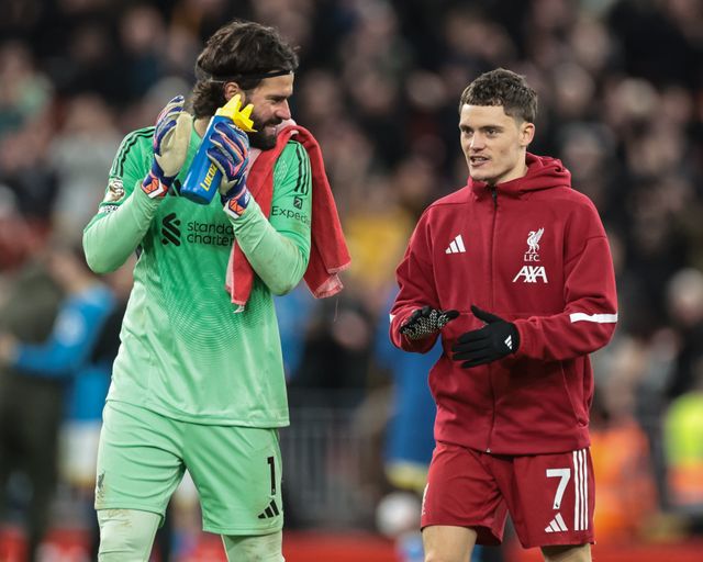 Alisson Becker and Florian Wirtz of Liverpool celebrate their 2-1 win during the Premier League match Liverpool vs Wolverhampton Wanderers at Anfield, Liverpool, United Kingdom, 27th December 2025

(Photo by Mark Cosgrove/News Images)

*** GER AUT SUI OUT ***