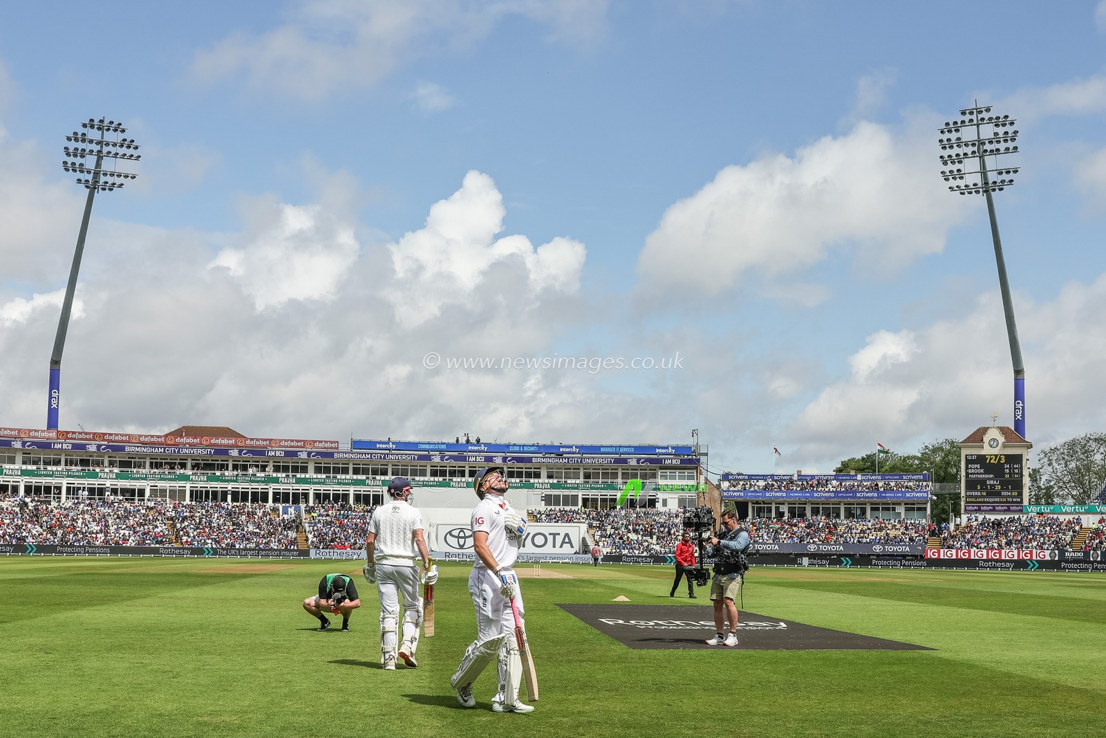 Harry Brook of England and Ollie Pope of England head out to bat on day 5 during the 2nd Rothesay Test Match day 5 England v India at Edgbaston, Birmingham, United Kingdom, 6th July 2025

(Photo by Mark Cosgrove/News Images)