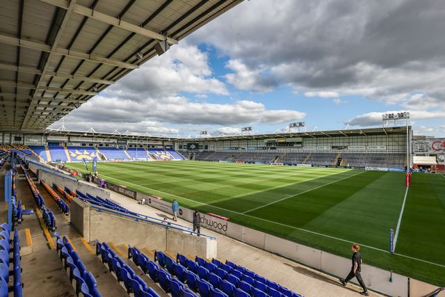 A general view of Halliwell Jones Stadium ahead of the Betfred Super League round 21 match Warrington Wolves vs Wigan Warriors at Halliwell Jones Stadium, Warrington, United Kingdom, 8th August 2025

(Photo by Alfie Cosgrove/News Images)