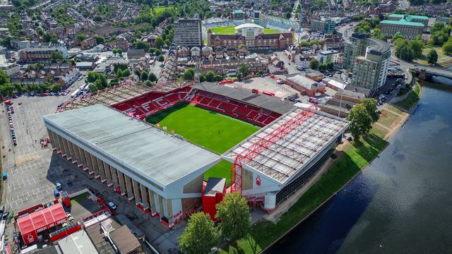 A general view of the stadium from the sky during the Premier League match Nottingham Forest vs Tottenham Hotspur at City Ground, Nottingham, United Kingdom on 05 September 2026

(Photo by Maynard Manyowa/News Images)