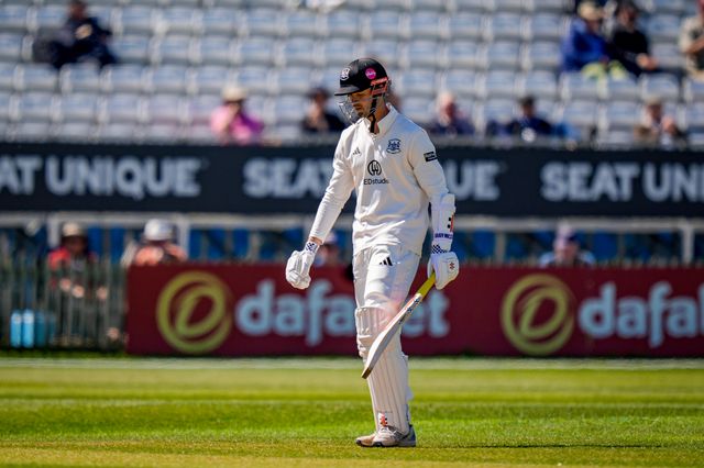 Oliver Price of Gloucestershire walks off after being caught behind by Derbyshire wicketkeeper Brooke Guest off the bowling of Zak Chappell of Derbyshire during the County Championship Division Two Derbyshire vs Gloucestershire at The Central Co-Op County Ground, Derby, United Kingdom on 24 April 2026

(Photo by Maynard Manyowa/News Images)