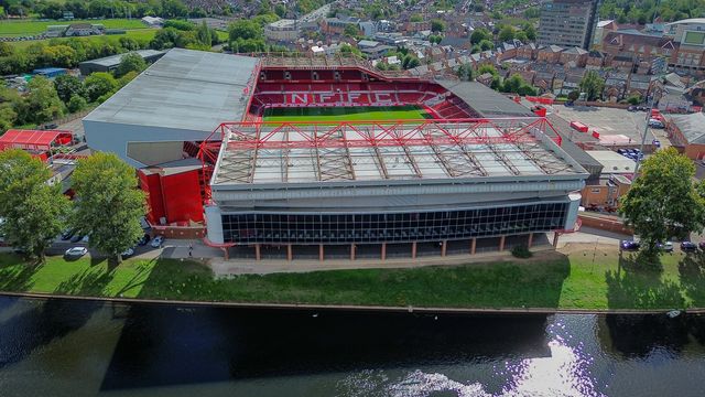 A general view of the stadium from the sky during the Premier League match Nottingham Forest vs Tottenham Hotspur at City Ground, Nottingham, United Kingdom on 05 September 2026

(Photo by Maynard Manyowa/News Images)